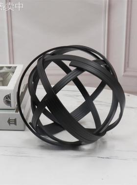 现代简约黑色金属线球样板房售楼部卧室书房客厅餐厅卧室桌面摆件
