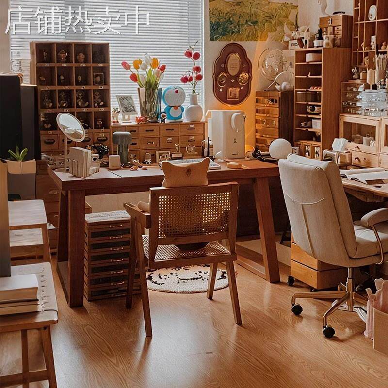 电脑桌卧室家用桌子台实木腿成人diy手工桌手作书桌长台