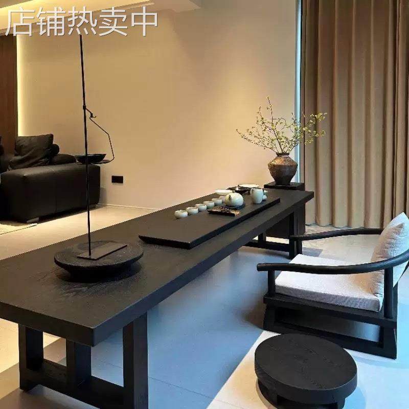 新中式茶桌茶几茶台榻榻米碳化白蜡木实木阳台矮桌简约飘窗炕几