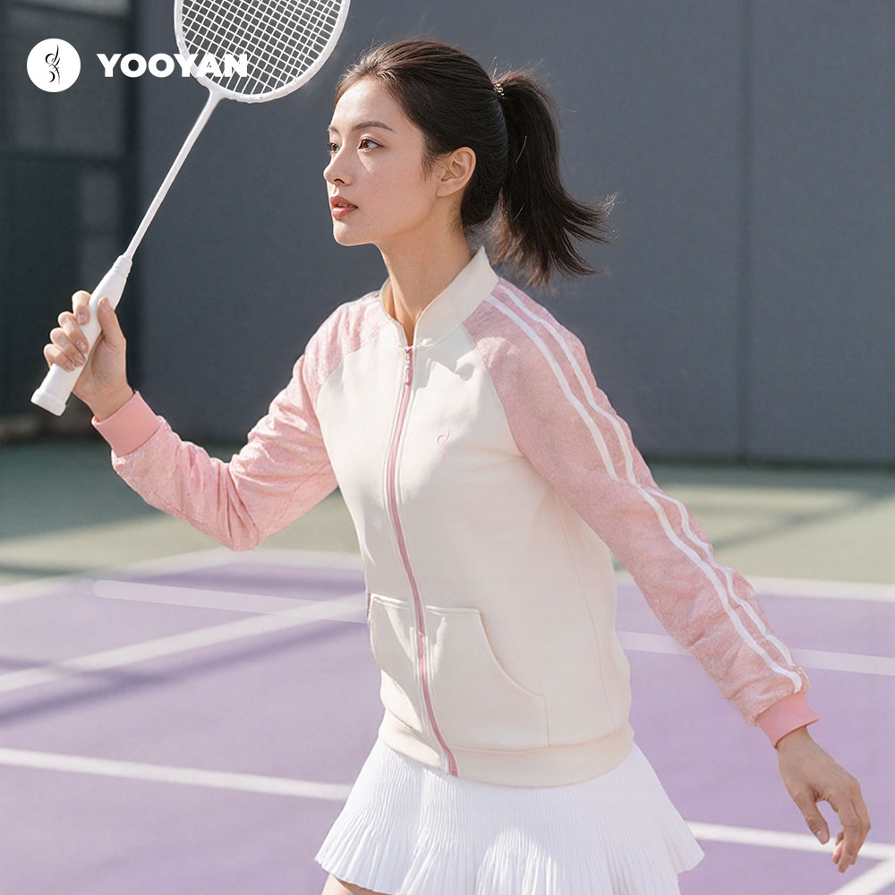 羽盐【提花外套】新中式卫衣外套 春秋 羽毛球服长袖运动上衣粉色