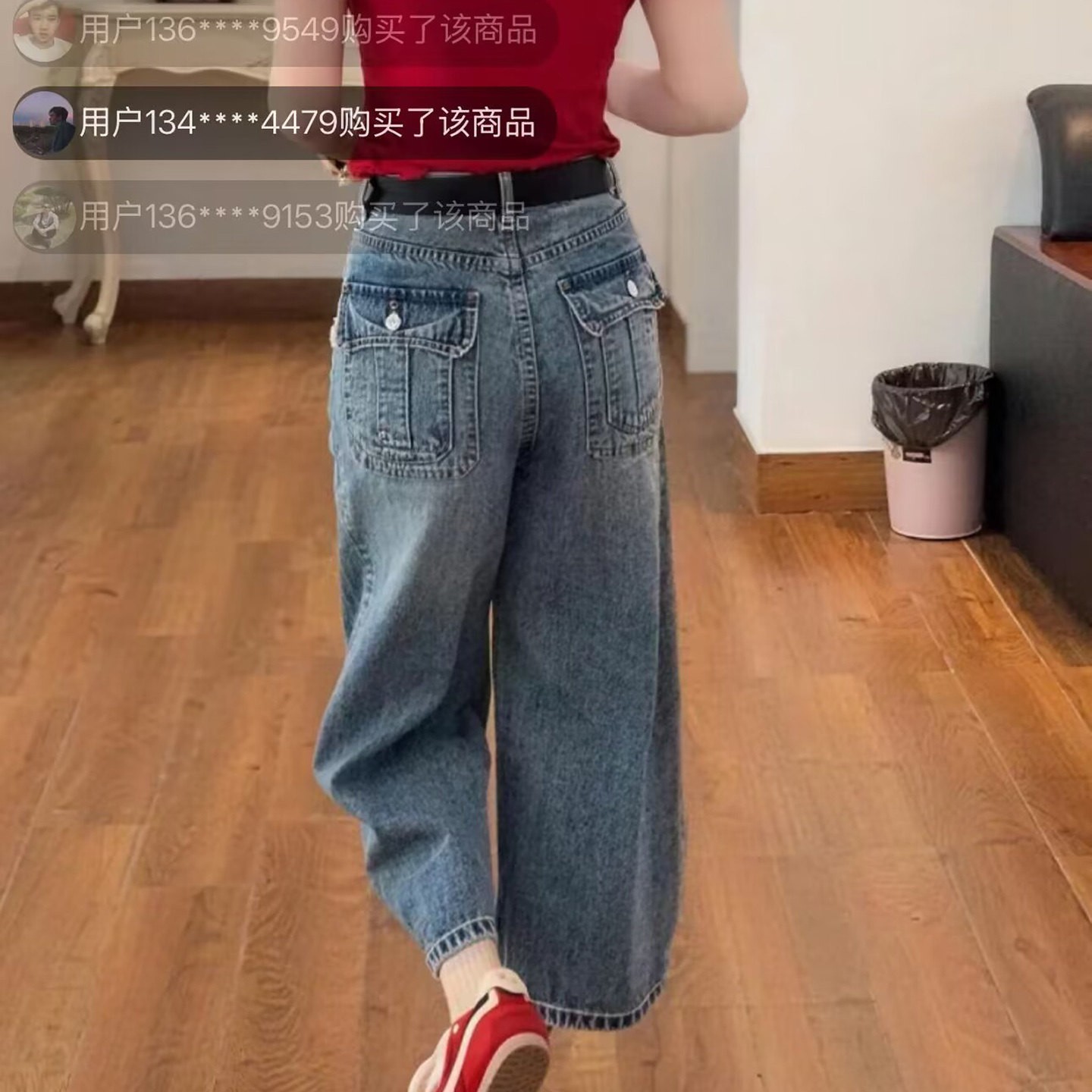 路途女裤2026新款美式阔腿牛仔裤夏季女士宽松直筒裤显瘦八分裤a1