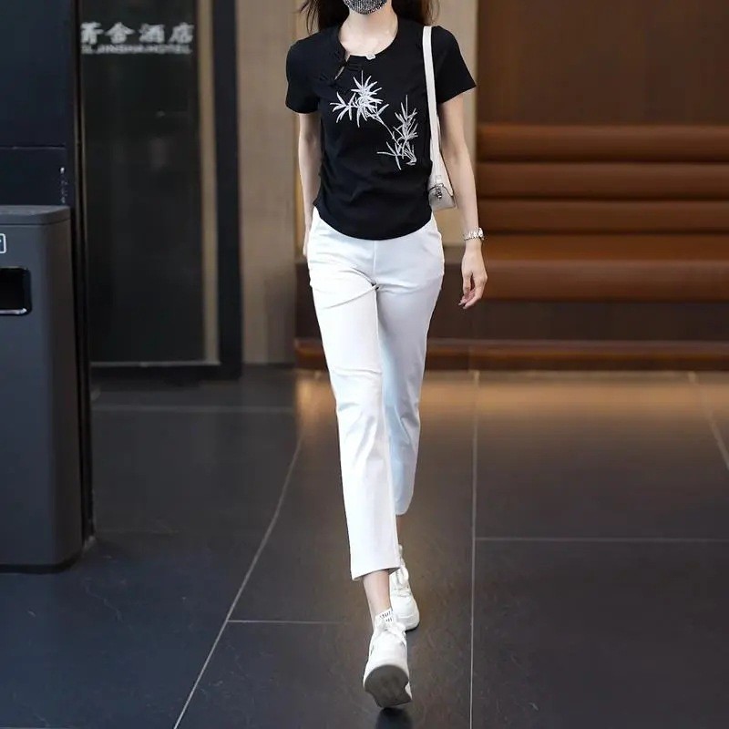 夏季新款九分烟管裤女2025高腰显瘦休闲小脚裤小个子九分直筒长裤