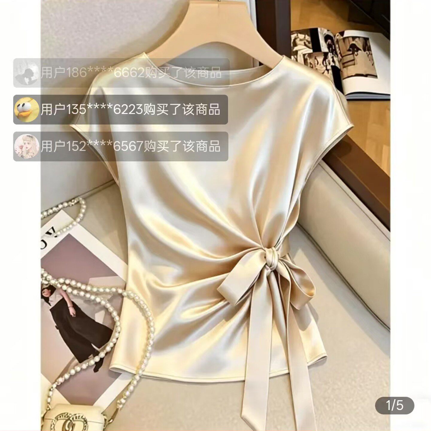 路途法式绑带收腰衬衫女蝴蝶结小众缎面衬衣高级感显瘦短袖上衣a5