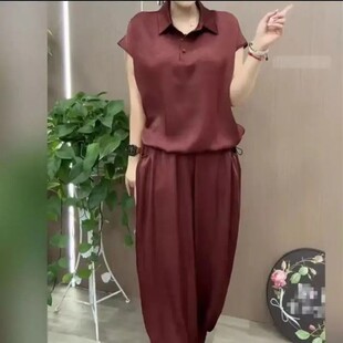 2025减龄时尚套装女夏季新款洋气休闲纯色显瘦两件套宽松妈妈装