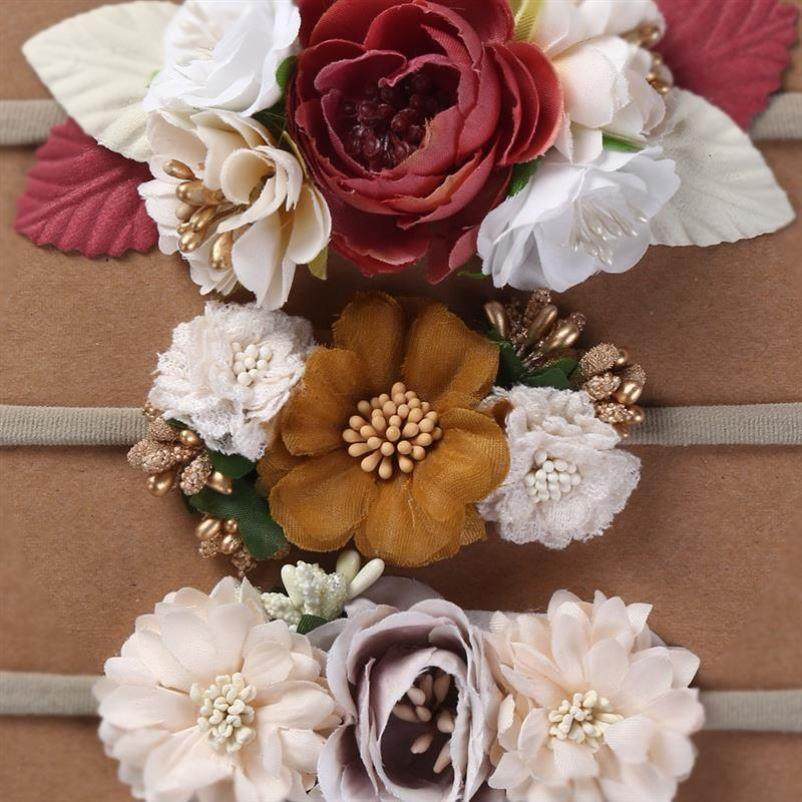 3Pcs/Lot Artificial Flower Ba Headband Newborn Boy Girl