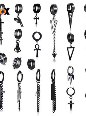 Vnox Punk Clip Earrings for Men Women, Black Stainless Steel