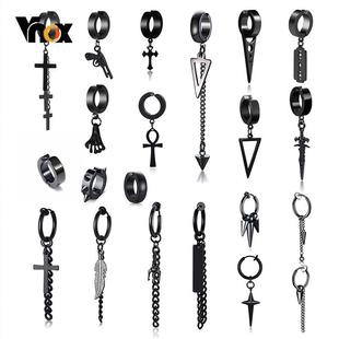 Vnox Punk Clip Earrings for Men Women, Black Stainless Steel