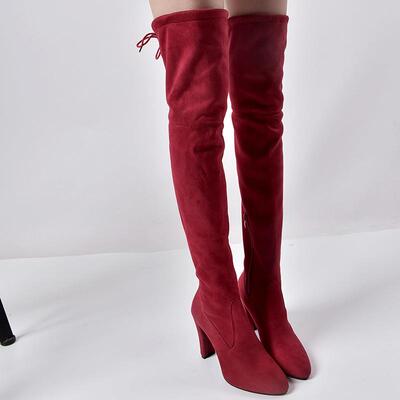 Women big size 41 42 43 long boots 尖头粗跟过膝靴 弹力长靴女