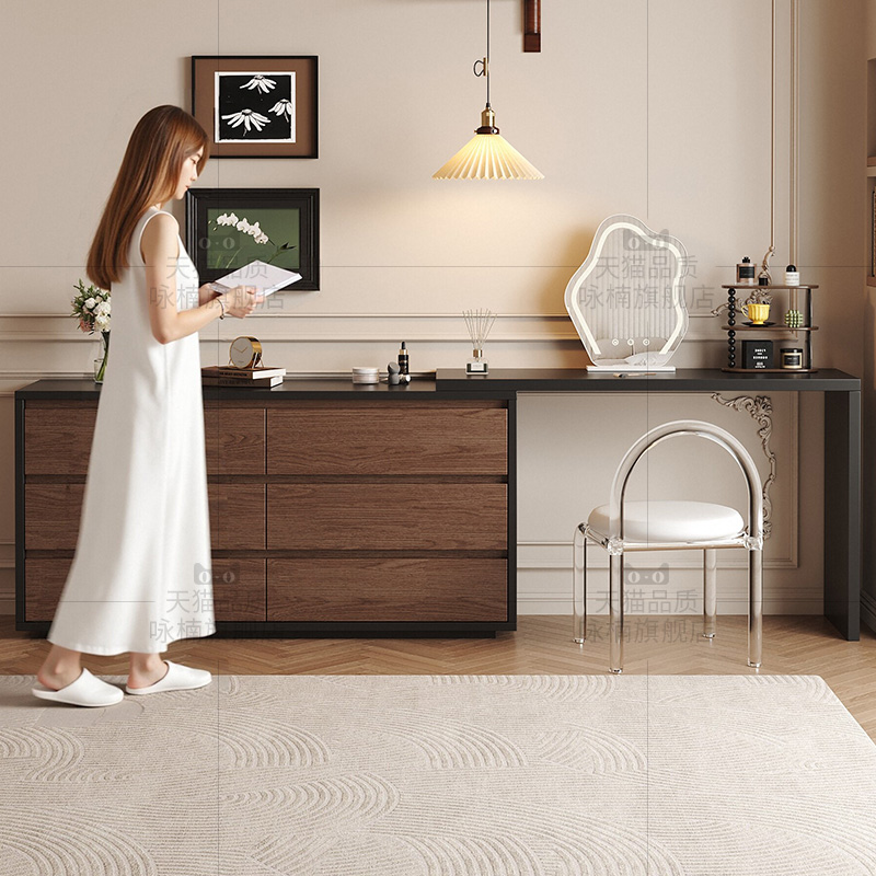 咏楠梳妆台斗柜一体卧室现代简约新款转角实木收纳柜储物柜化妆桌
