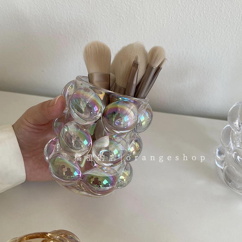 韩国ins透明玻璃珠点圆球收纳筒笔筒化妆刷高颜值道具摆金小
