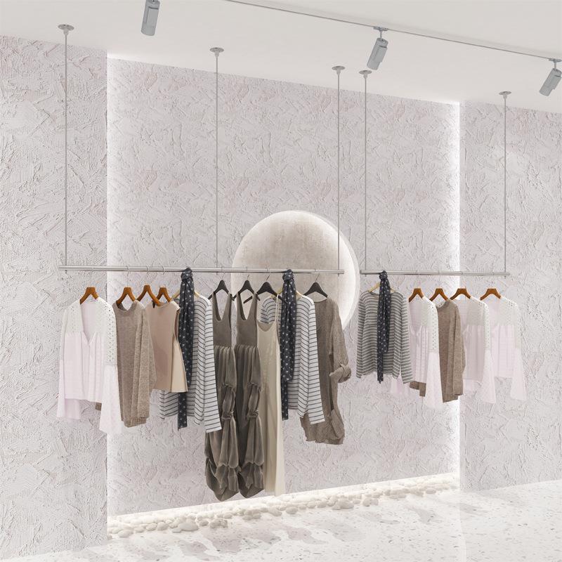 服装店展示架吊架铁艺金色吊顶悬挂钢丝绳橱窗女装店衣架童装吊杆