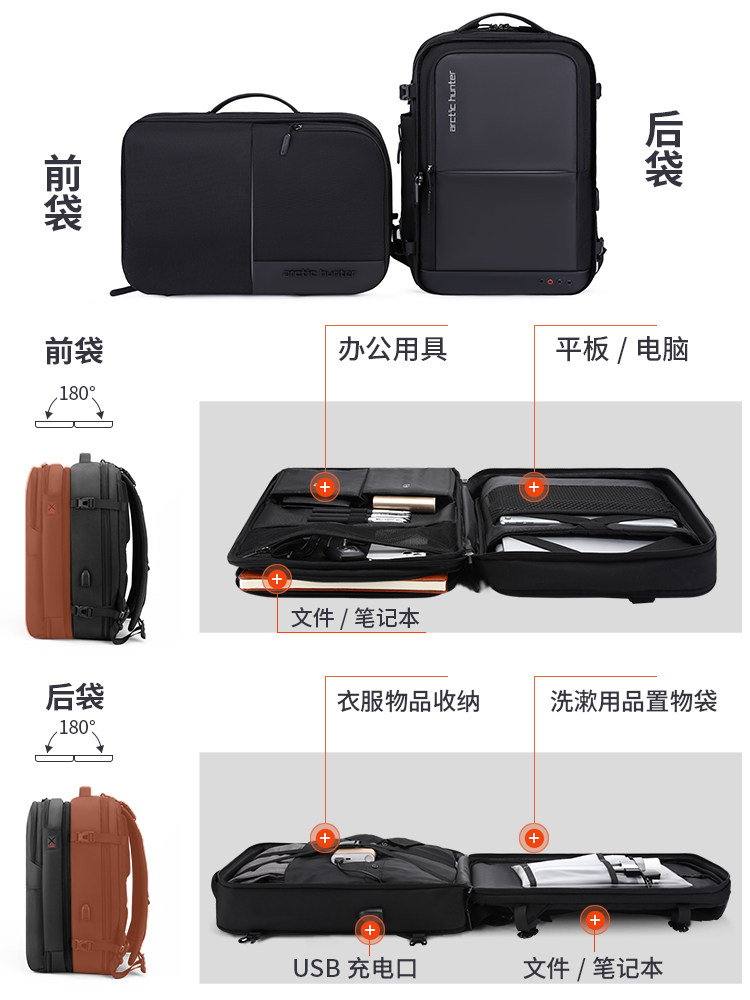 BACKPACK MENS BACKPACK FOR BUSINESS TRIPS LARGE CAPACITY DETACHABLE CASUAL BUSINESS SCHOOL BAG COMPUTER BAG MULTI-FUNCTIONAL COMBINATION