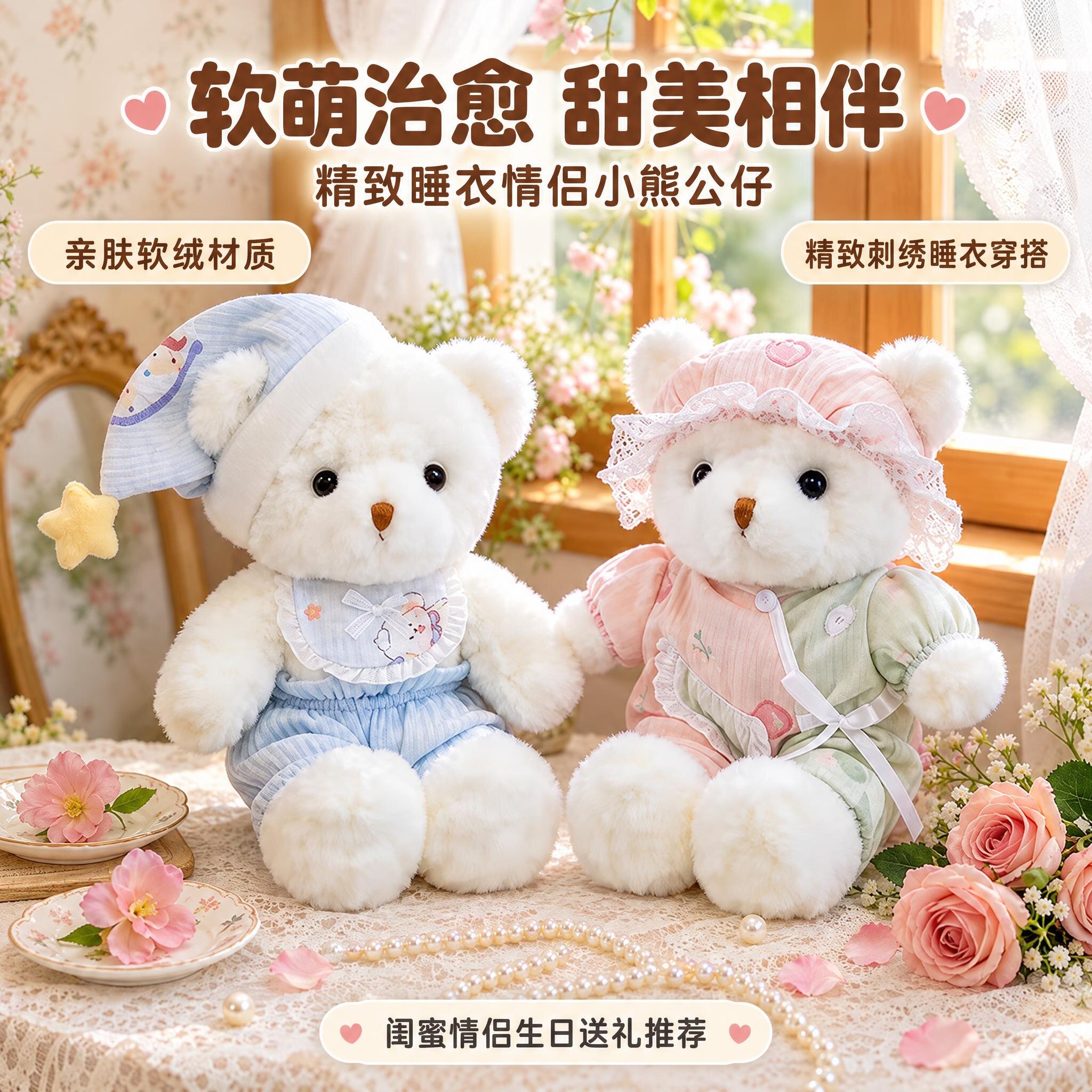 可爱新款睡梦小熊毛绒玩具安抚围兜卡通公主小熊儿童生日礼物玩具