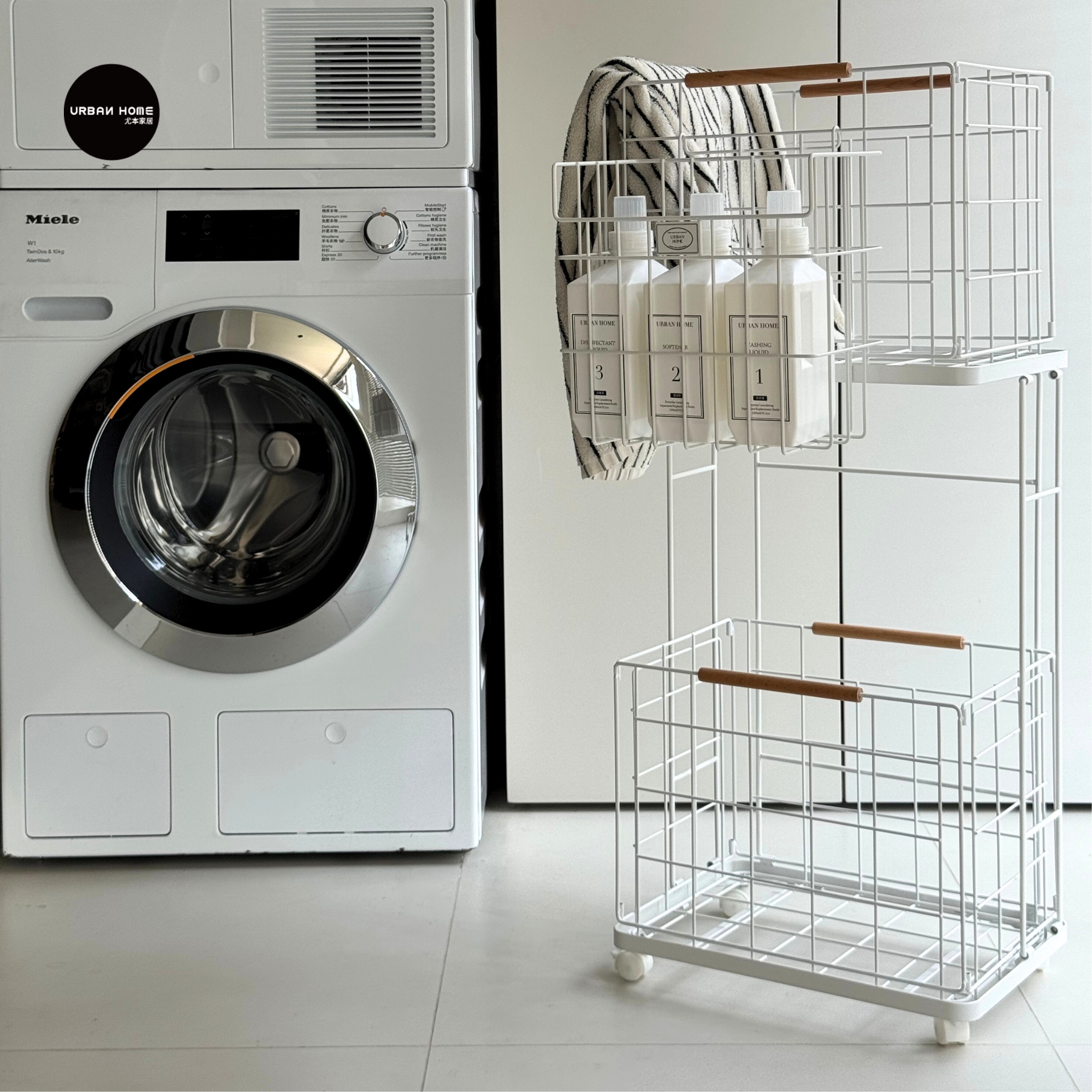 尤本双层脏衣篮可移动家用置物架