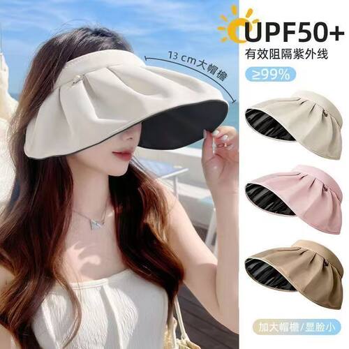 韩国ins网红折叠发箍帽子两用防晒贝壳帽女春夏潮空顶遮阳帽韩版