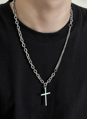 潮男日韩系十字钛钢链 ins女休闲百搭嘻哈酷飒风项链个性街头风