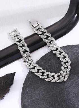 欧美简约时尚满钻古巴手链 ins风嘻哈几何性朋克潮牌手链配饰