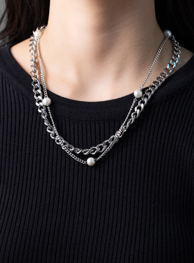 男士潮设计感小众百搭古巴钛钢项链 ins个性女生高街配饰