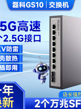 磊科交换机GS10千兆分线器8个2.5G网口+2个万兆SFP光口 向下兼容企业级VLAN家用安防监控网线分流器即插即用