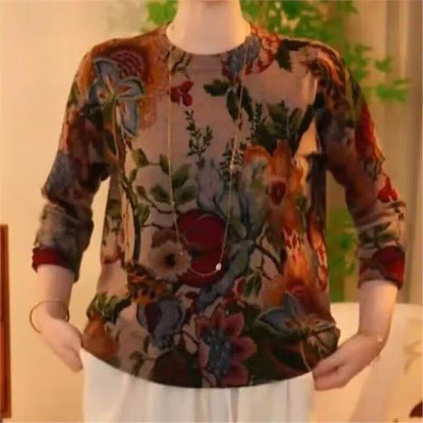 名佳怡优选女装复古牡丹花打底衫2026秋季女士长袖洋气妈妈装上a1