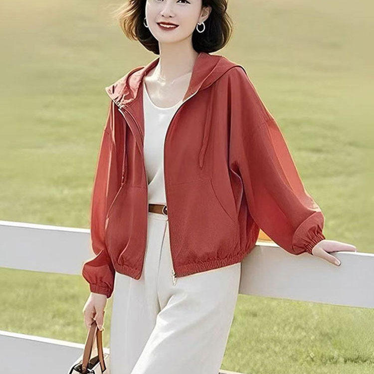 桂玲2026春秋新款连帽夹克外套女薄款宽松短款休闲上衣运动防晒a2