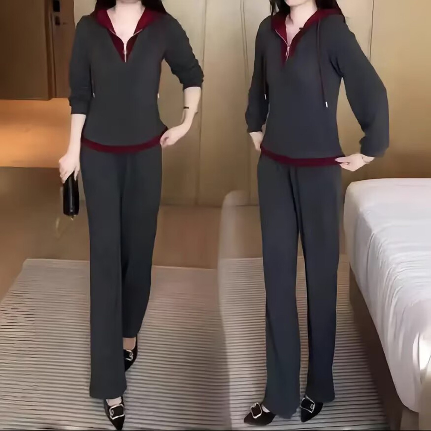 铂瑾精选女装店休闲运动套装2026秋季女士百搭连帽卫衣长裤两件a3