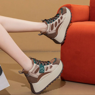 雨土元果女鞋运动休闲高帮鞋2026秋季新款松糕鞋厚底增高老爹a53
