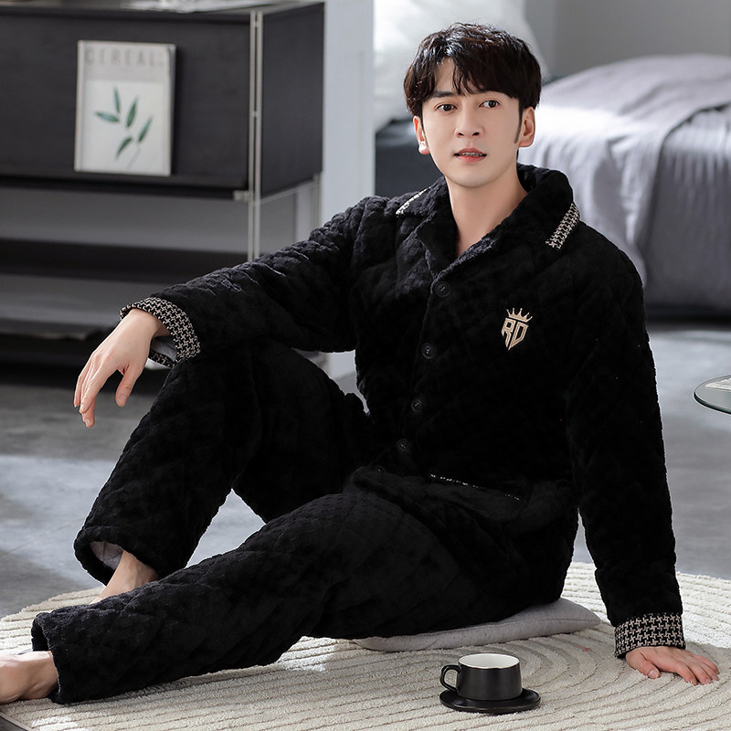 睡衣男冬季2025新款三层加厚加绒珊瑚绒夹棉男士秋冬款大码家居服