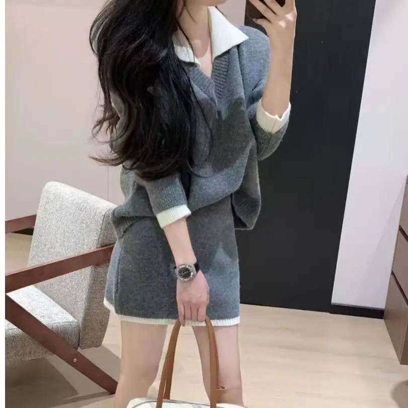 柯芙莲荃赢女装专卖店红色耶诞穿搭新年毛衣针织套装裙短裙一整潮