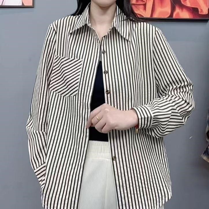 2026秋季气质时尚韩版衬衣洋气女款条纹衬衫女士上衣百搭显瘦a2