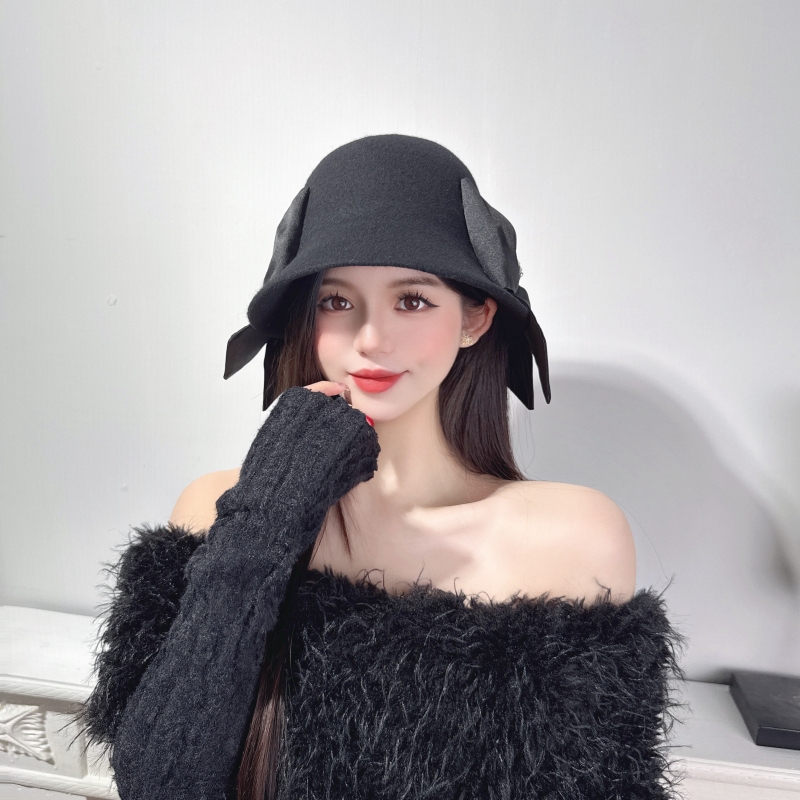 双边蝴蝶结羊毛渔夫帽 CREAMPP 原创秋冬千金气质飘带甜美盆帽