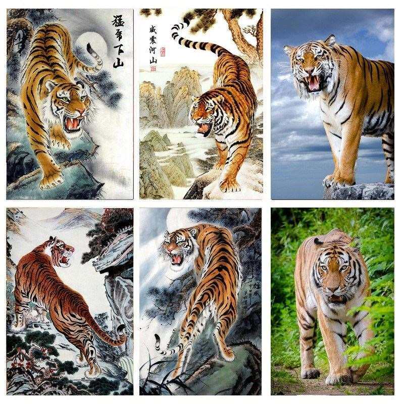 中式老虎海报虎年生肖猛虎下山上山挂画走廊入户大气海报贴画