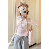 韩系气质辣妹早秋叠穿碎花两件套内搭吊带背心圆领长袖 单排扣开衫