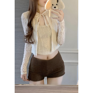 美式复古辣妹翻腰高弹力针织短裤秋冬新款修身显瘦包臀外穿羊毛裤