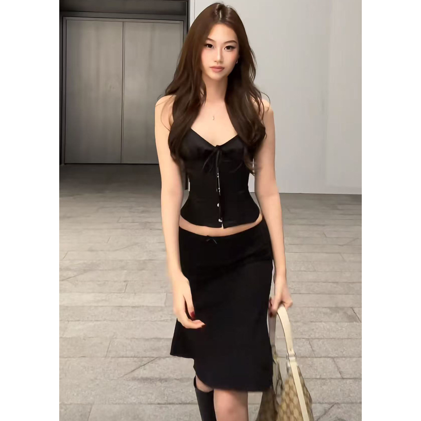 酷辣风挂脖V领后背绑带吊带鱼尾半身裙套装黑色辣妹显瘦两件套女,女装/女士精品,时尚套装,淘宝优惠券,粉丝福利购,淘宝优惠卷