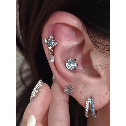 撒旦的孩子爆闪淡水蓝系列龙爪耳骨钉钛钢平底耳蜗钉龙爪拧螺丝