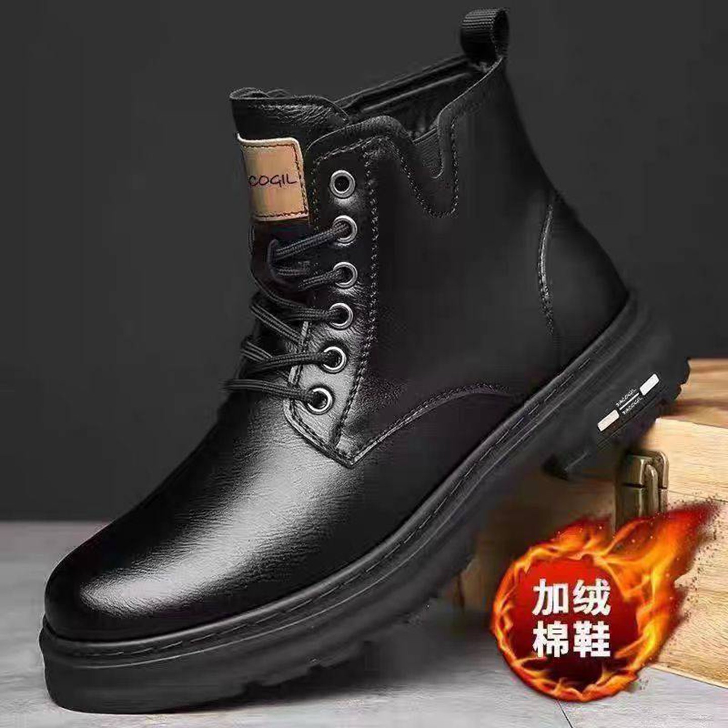 谜粉特卖男鞋2025新款加绒保暖马丁靴男士高帮休闲鞋英伦软皮a39