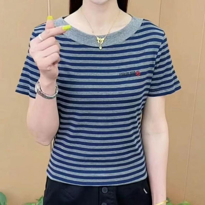 亿凌好物精选女装2025夏季新款条纹短袖潮流女士T恤洋气百搭上a50