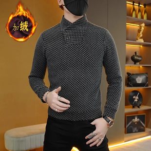 打底衫 士休闲加绒保暖上衣长袖 2a87 高档商务卫衣冬季 天骏百货男装