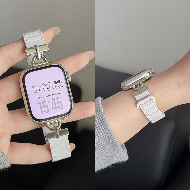 张婧仪同款适用苹果S10/11手表表带iwatch9细款磁吸applewatch8硅胶运动高级s7/se创意新款双色小蛮腰ultra2,智能设备,智能手表手环表带/腕带,淘宝优惠券,粉丝福利购,淘宝优惠卷