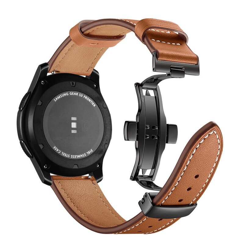 适用Watch gt3/2E  华为Watch 4 Pro手表带 荣耀2Magi ES真皮表带蝴蝶扣牛皮GTR 3 Pro小米color2 Buds腕带22