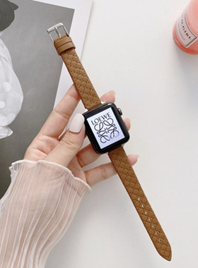 适用苹果手表7/8代/ultra皮带 韩系小众柔软小蛮腰真皮细款 苹果手表表带watch456se7代潮女腕带41/45mm49/44