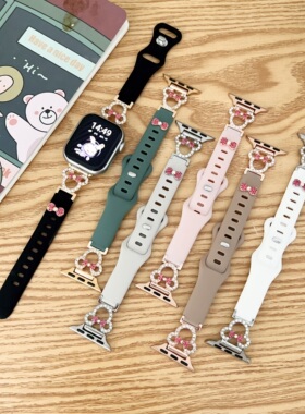 适用苹果Watch Series 11代硅胶表带米奇头拼硅胶S9表带简约S8腕带S10高级感表带S8 s7卡通硅胶表带42/46mm45