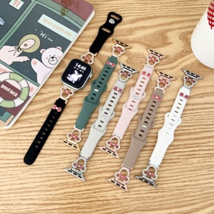 适用苹果Watch Series 11代硅胶表带米奇头拼硅胶S9表带简约S8腕带S10高级感表带S8 s7卡通硅胶表带42/46mm45