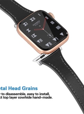 适用苹果手表带表带iwatch7代6真皮牛皮简约个性SE表带apple watch2 3 4 5 6se代男女通用40/42/44mm41mm45mm