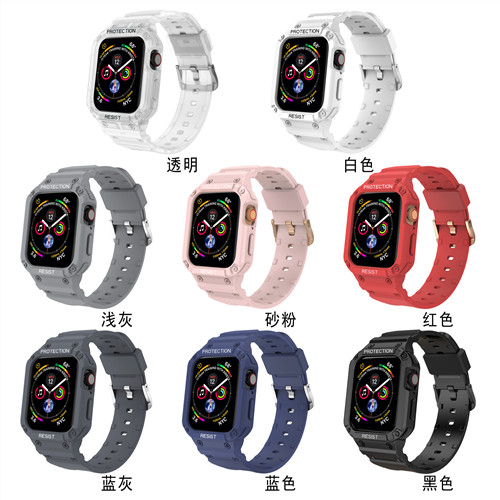 适用applewatch7表带苹果SE手表iwatch6透明冰川一体s7/5代限定新款41mm44创意45保护壳套男女TPU一体夏季40m