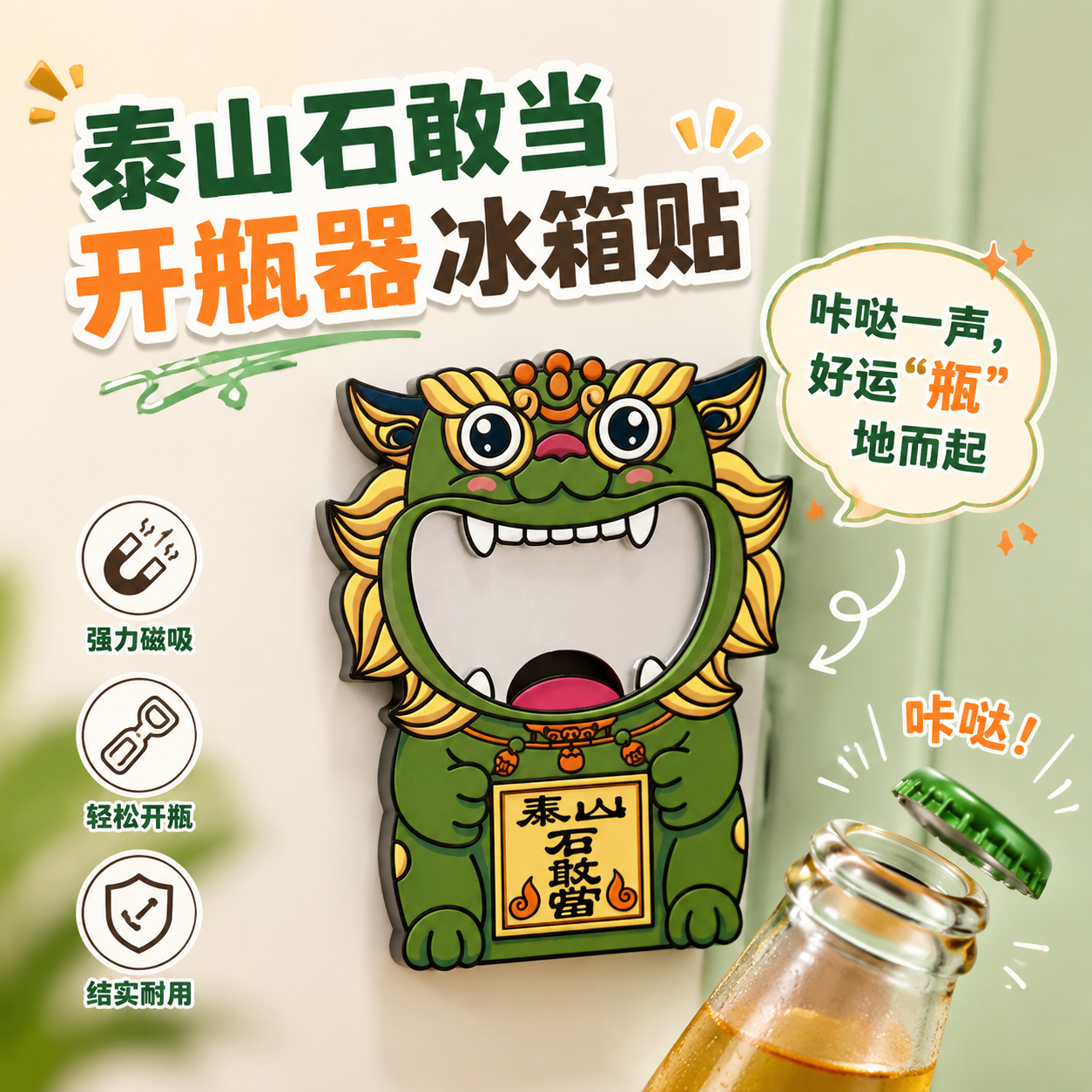 泰山文创石敢当冰箱贴国潮开瓶器礼物Tai集原创设计卡通啤酒起子
