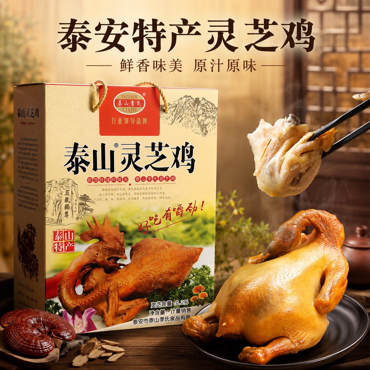 泰安特产灵芝鸡熟食肉类卤味礼盒送长辈朋友烧鸡卤鸡泰山伴手礼