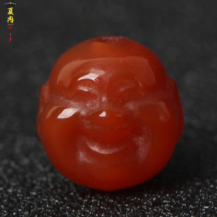 南红色玛瑙弥勒佛笑口常开隔珠佛头珠文玩手串配珠diy配饰