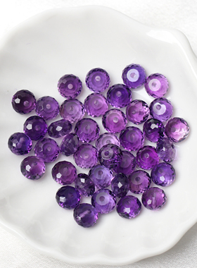 干净体紫水晶刻面散珠盘珠女男紫色水晶刻面隔珠散珠紫水晶隔片